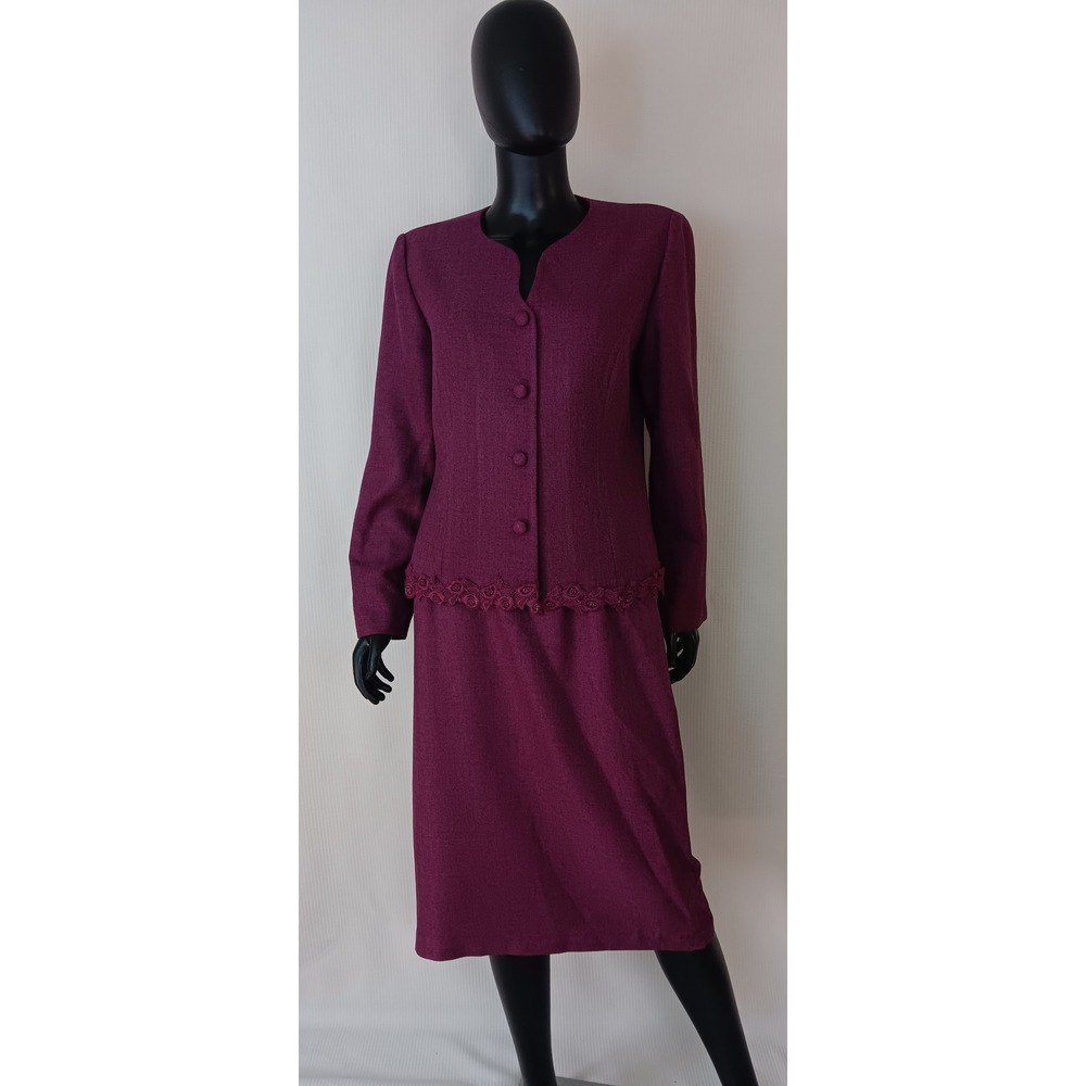 Koret Dress Purple Textured 2 Piece Skirt Jacket Suit Set Size 10 Lace Trim